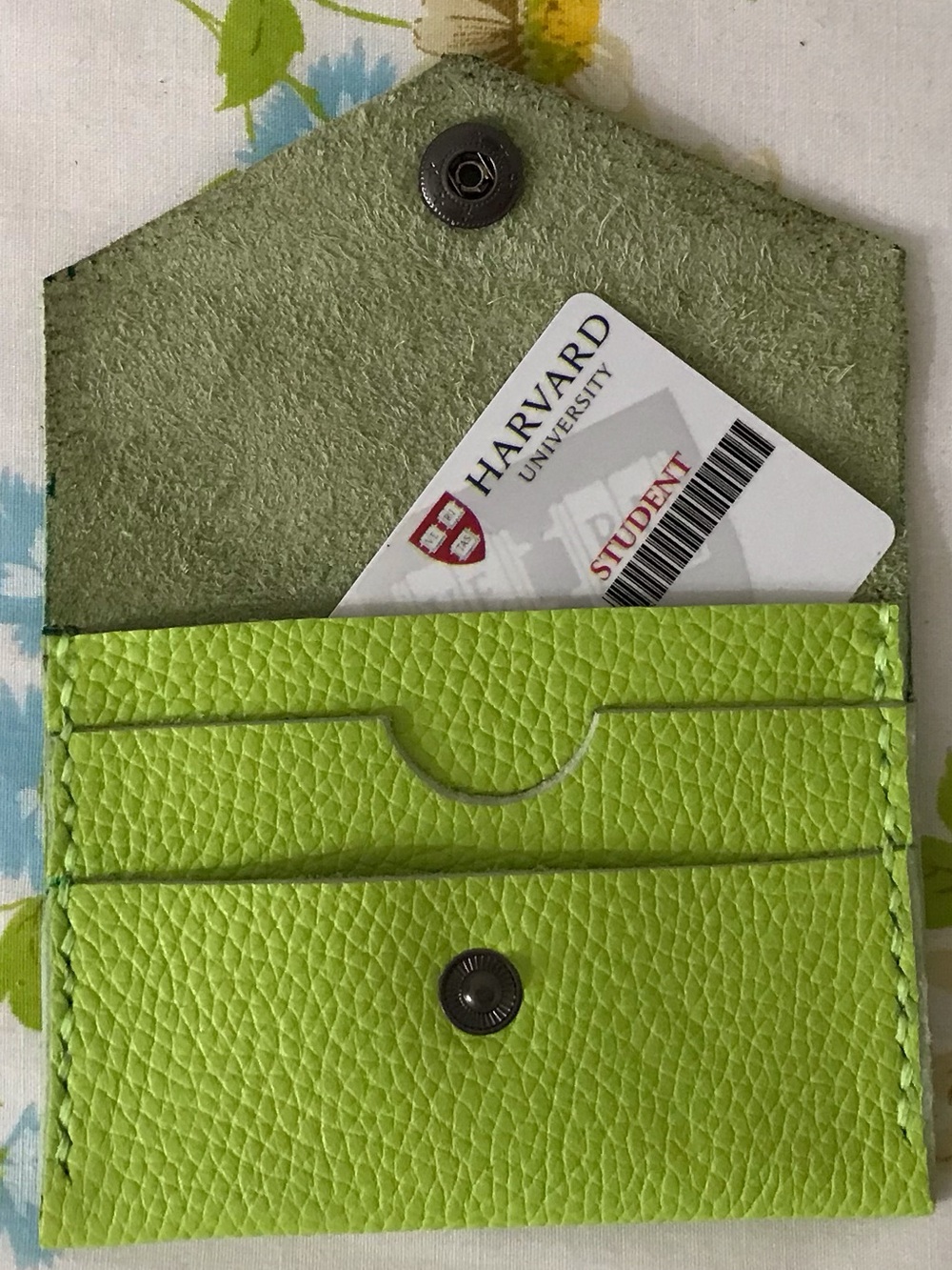 Handmade Genuine Lime Green Leather Envelope Card Cardholder